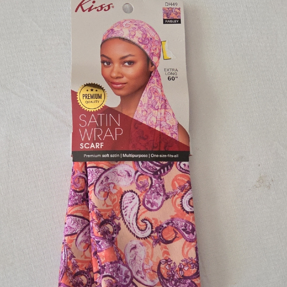 Kiss Satin Wrap Scarf in Pink and Orange Paisley